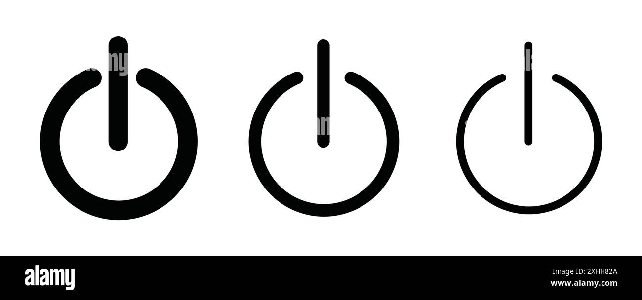 Button on off icon Black line art vector in black and white outline set ...