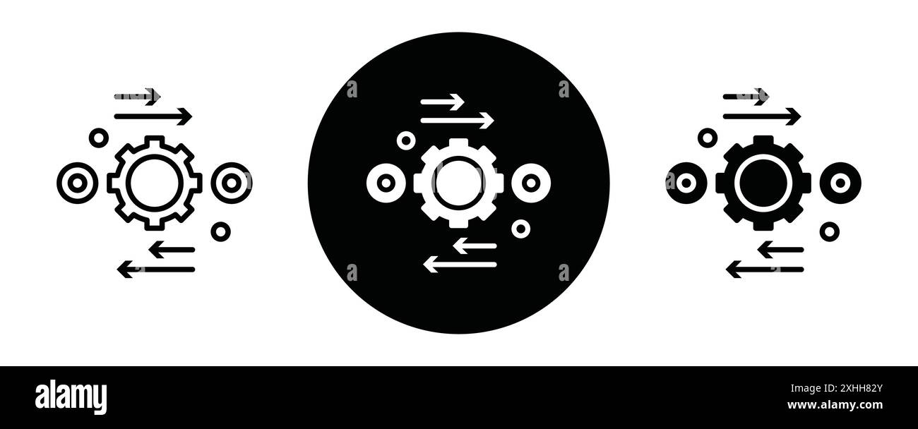 Automation and optimization icon Black line art vector in black and white outline set collection sign Stock Vector