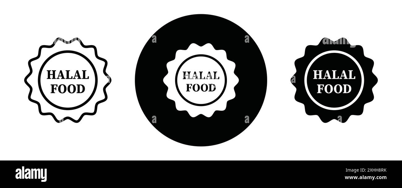 Halal food icon Black line art vector in black and white outline set collection sign Stock Vector