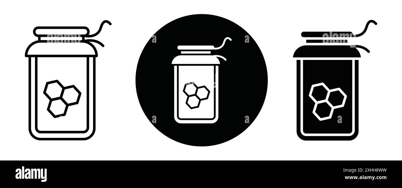 Honey jar icon Black line art vector in black and white outline set ...