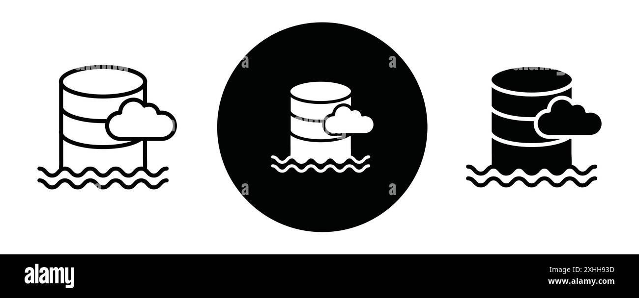 Data lake icon Black line art vector in black and white outline set collection sign Stock Vector