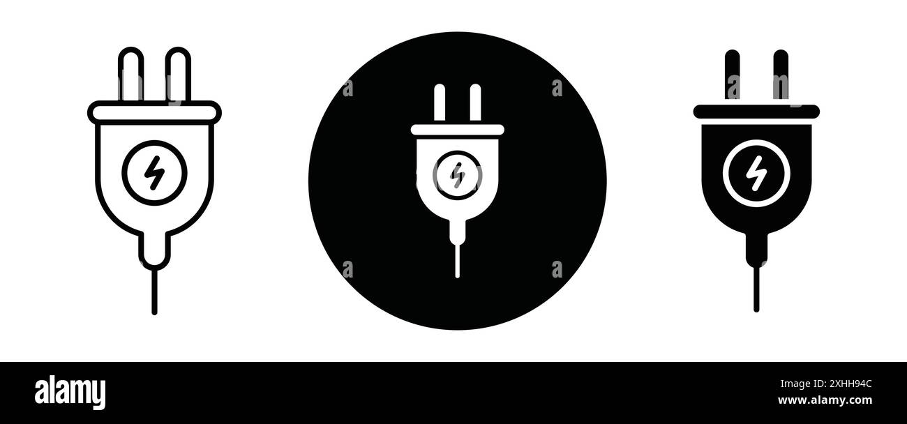 Electric plug icon Black line art vector in black and white outline set ...