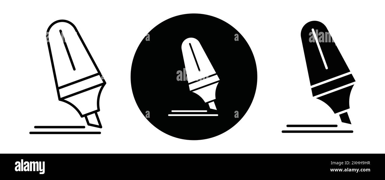 Highlighter icon Black line art vector in black and white outline set collection sign Stock Vector