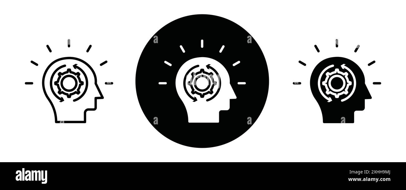 Realization icon Black line art vector in black and white outline set ...