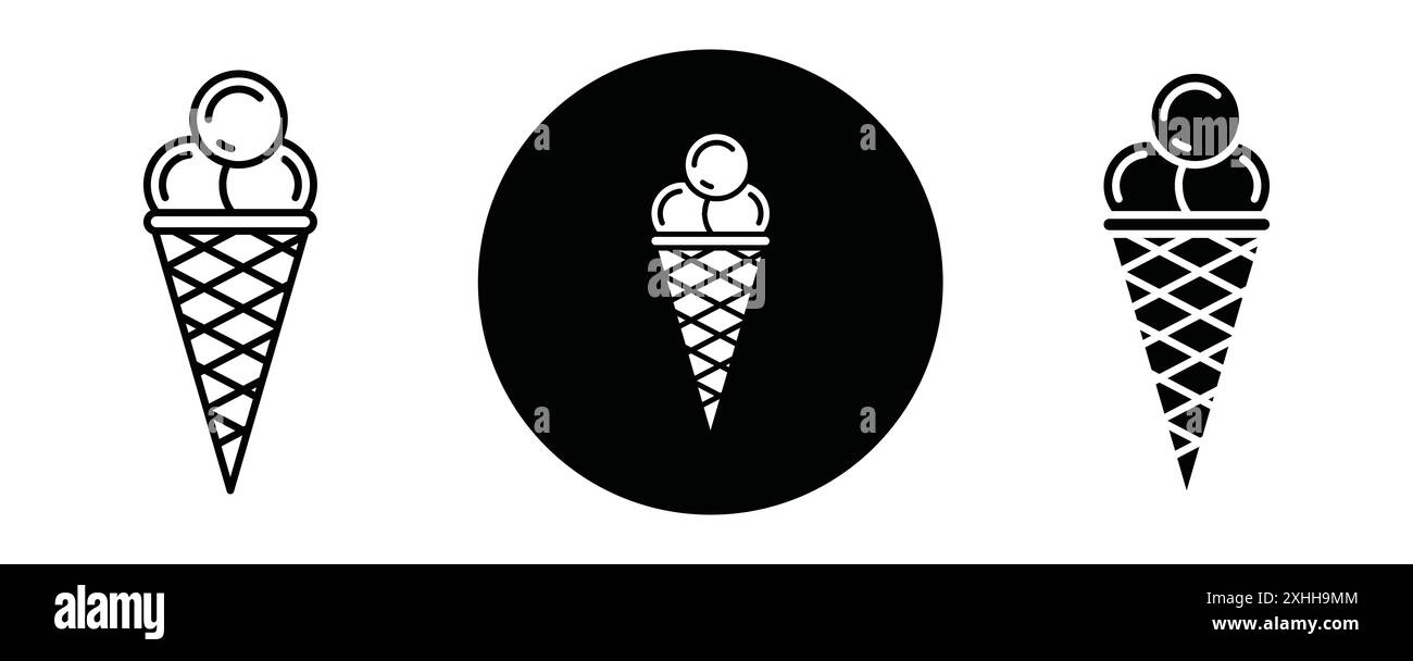 Ice cream icon Black line art vector in black and white outline set ...