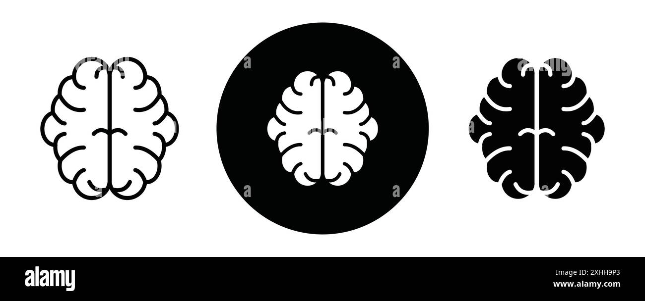 Human brain icon Black line art vector in black and white outline set ...