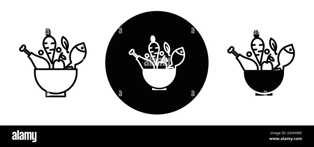 Healthy food icon Black line art vector in black and white outline set ...