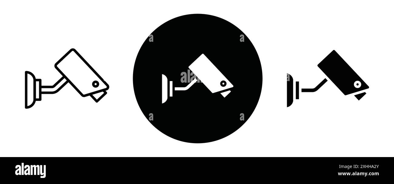 Security cam icon Black line art vector in black and white outline set ...