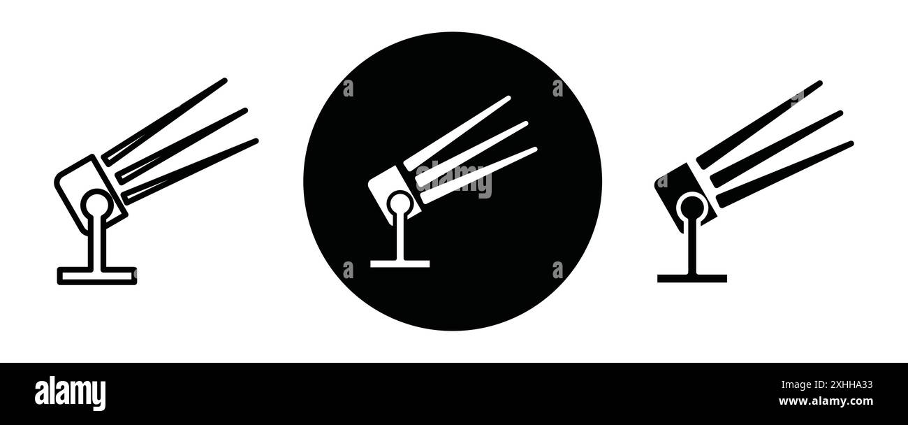 Searchlight icon Black line art vector in black and white outline set collection sign Stock Vector