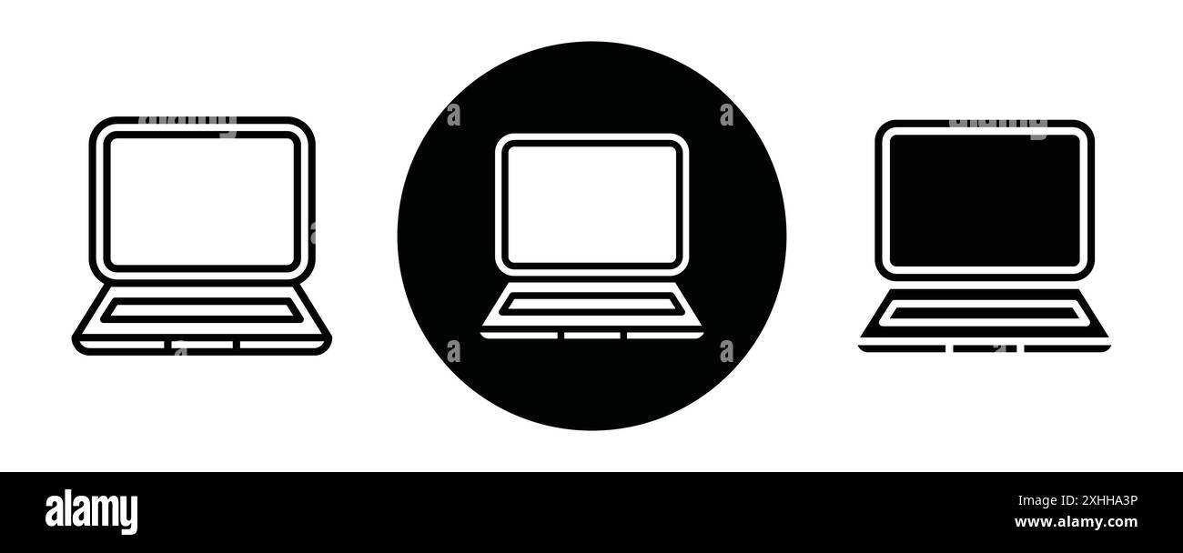 Laptop icon Black line art vector in black and white outline set ...
