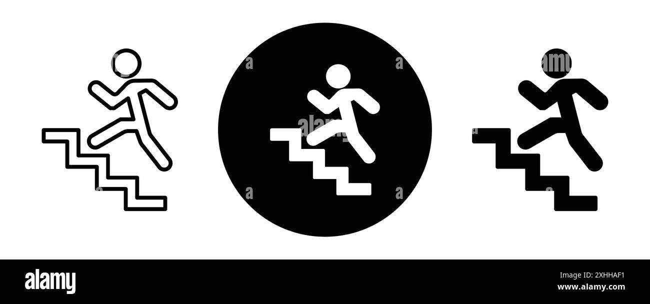Man climbing icon Black line art vector in black and white outline set collection sign Stock Vector