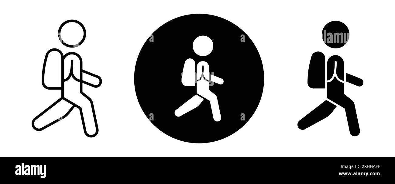 Man with backpack icon Black line art vector in black and white outline ...