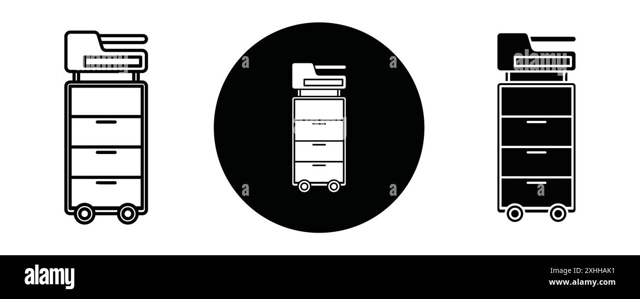 Office printer icon Black line art vector in black and white outline ...