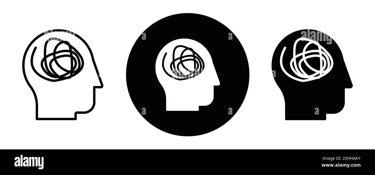 Mental disorder icon Black line art vector in black and white outline ...