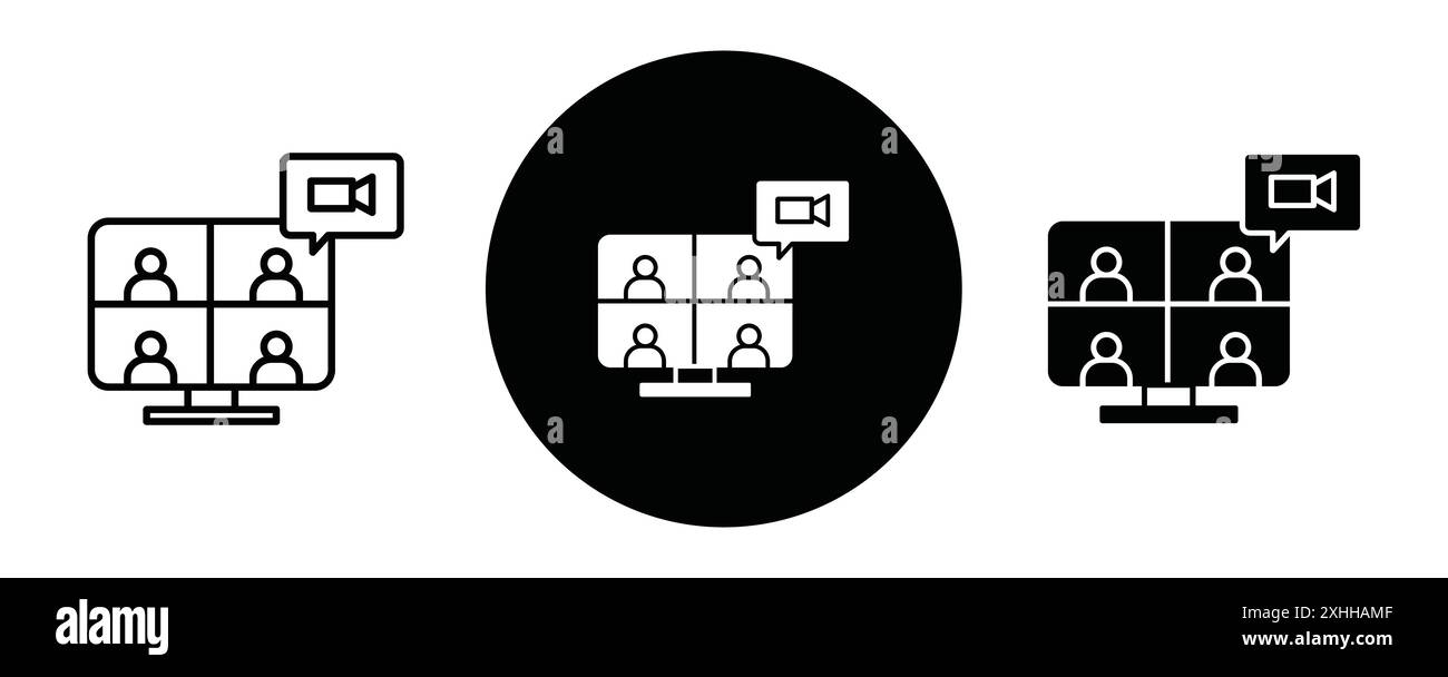 Online meeting icon Black line art vector in black and white outline ...