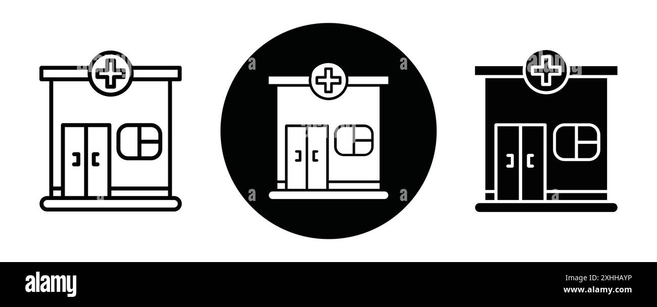 Pharmacy icon Black line art vector in black and white outline set ...
