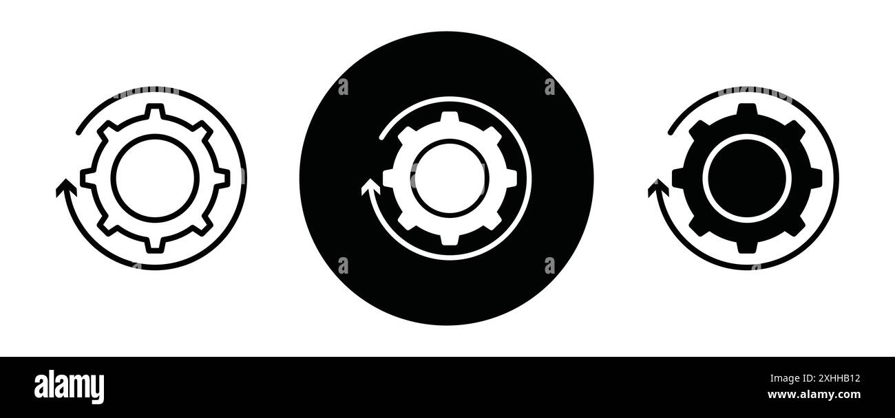 Recovery gear icon Black line art vector in black and white outline set collection sign Stock Vector