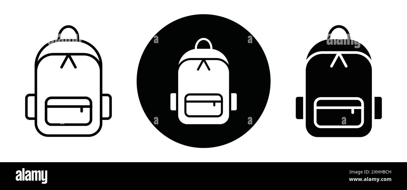 School bag icon Black line art vector in black and white outline set ...