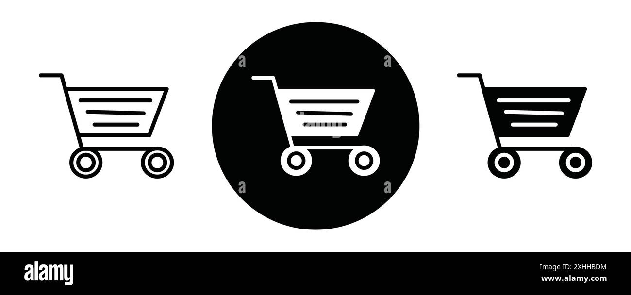 Shopping cart icon Black line art vector in black and white outline set ...
