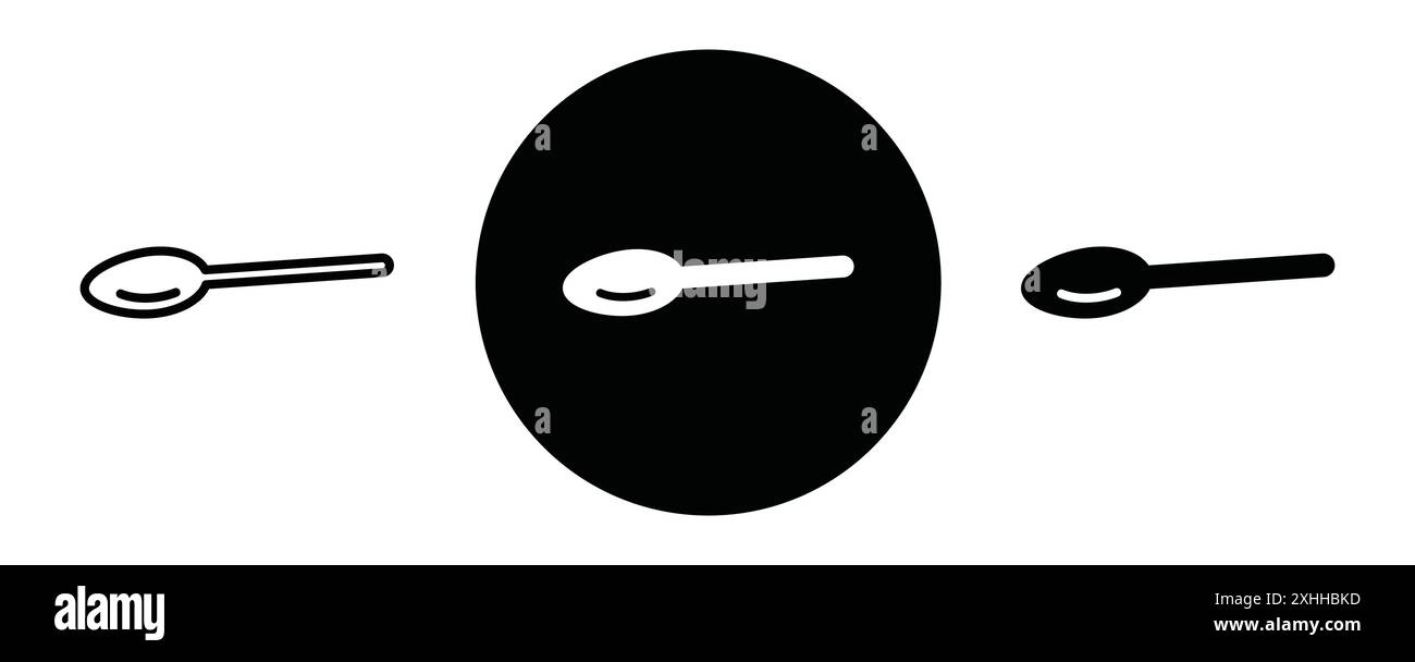 Spoon icon Black line art vector in black and white outline set ...