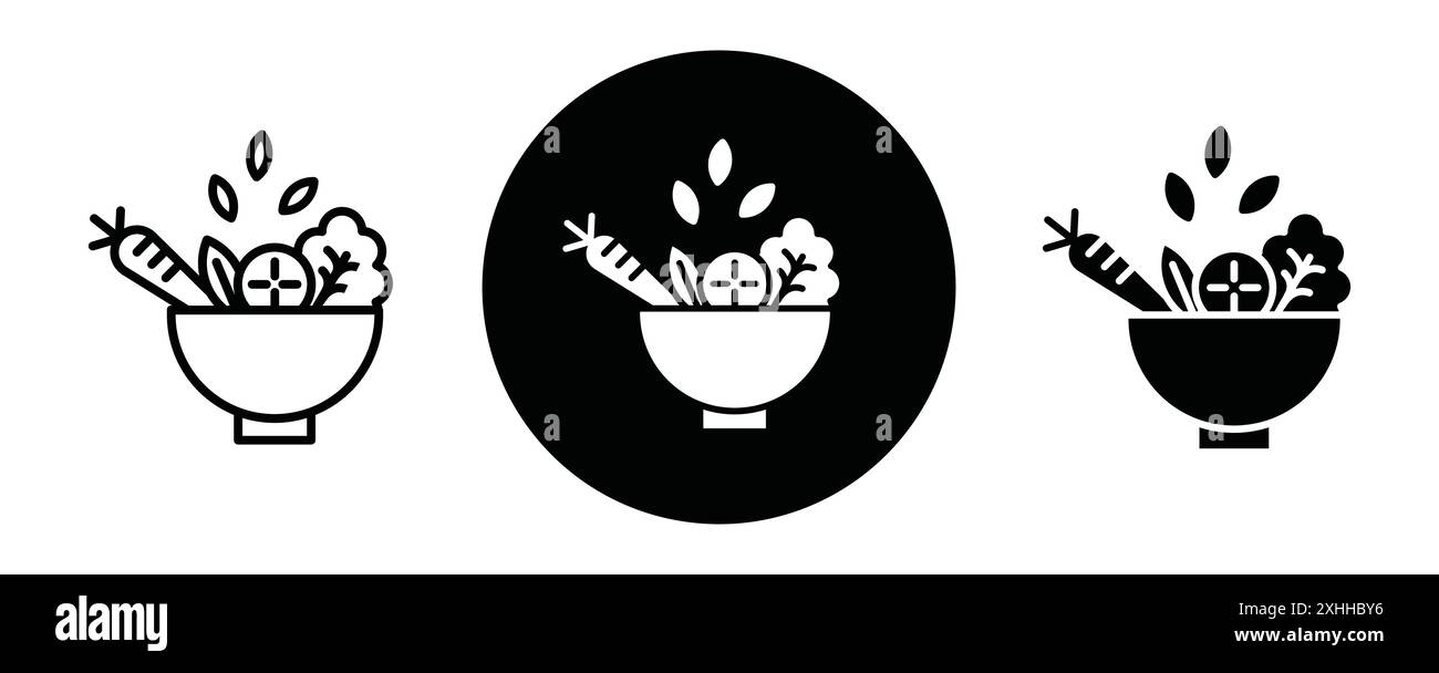 Vegetable Salad Meal icon Black line art vector in black and white ...