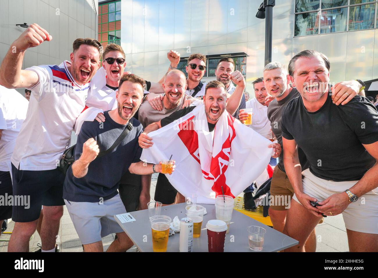 London, 14th July 2024. England fans at the O2 Greenwich celebrate
