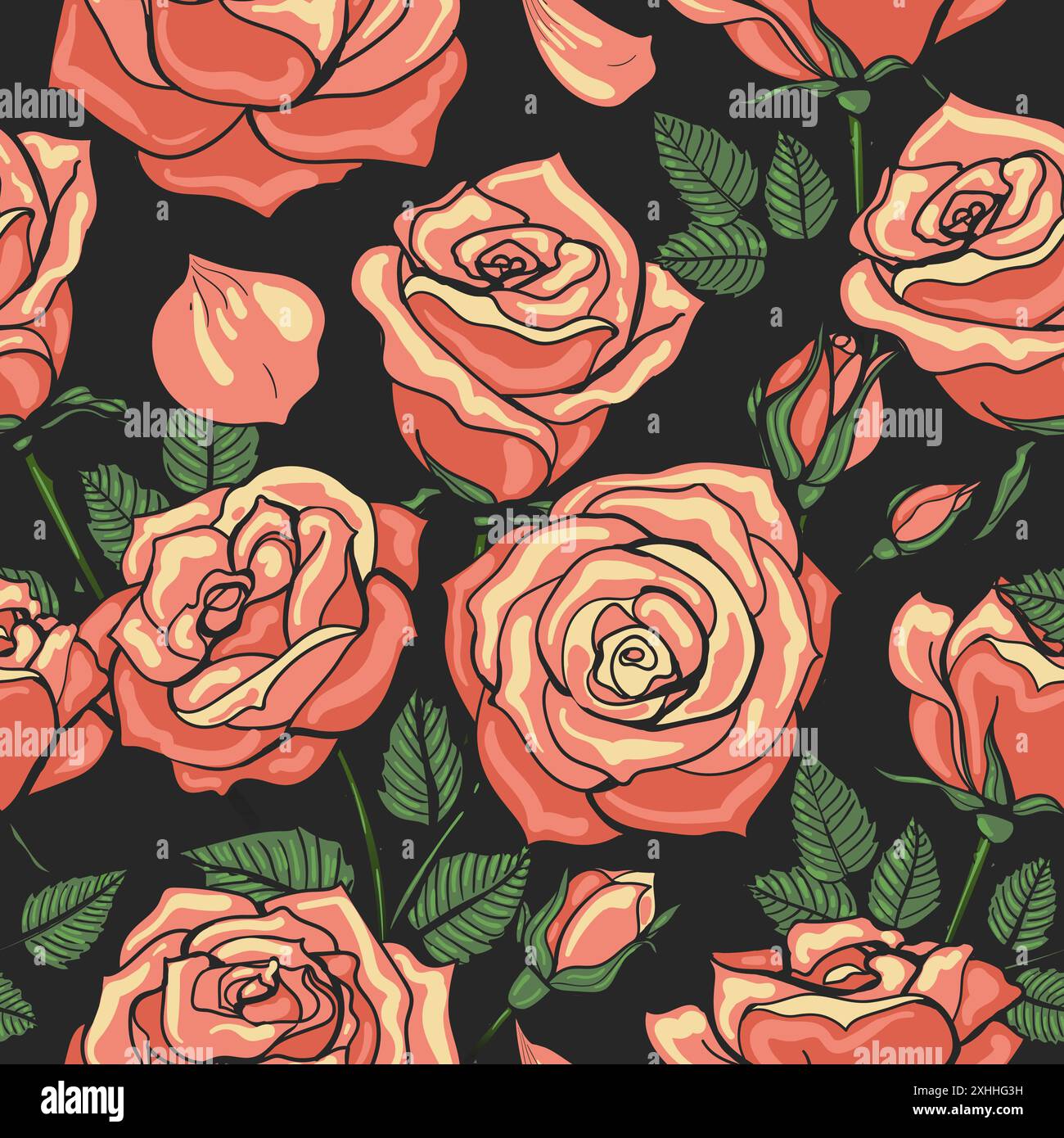 Hand drawn floral roses tile Stock Vector Image & Art - Alamy