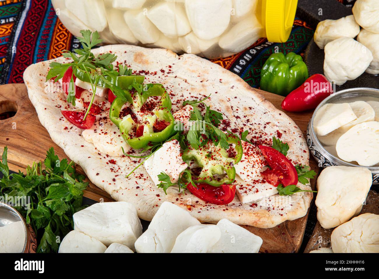 Traditional Turkish Cuisine Cheese types. Cheese exhibition consisting ...