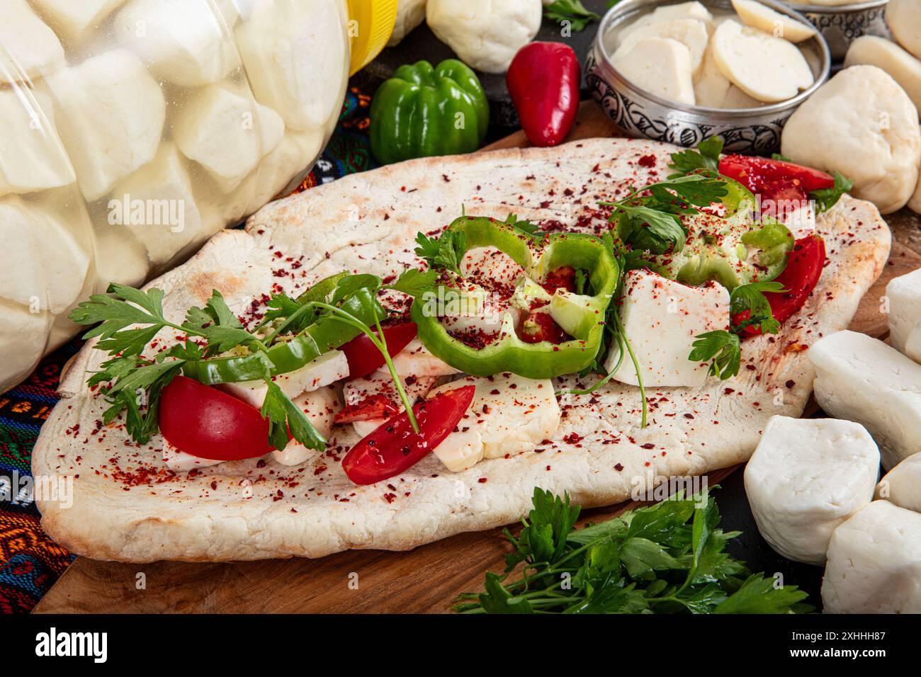 Traditional Turkish Cuisine Cheese types. Cheese exhibition consisting ...