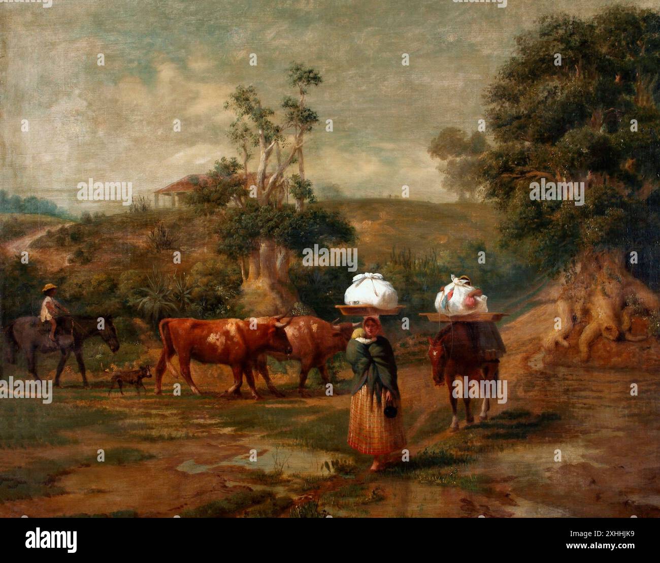 Washerwomen in the lower part of Belgrano - Lavanderas en el bajo de Belgrano - Prilidiano Pueyrredon. 1865 Stock Photo