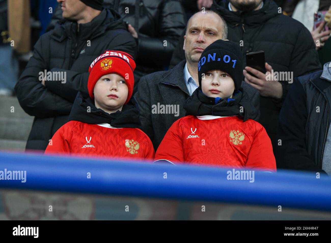 Moscow, Russia. 21st Mar, 2024. Young fans of the Russian national team in action during the friendly match between Russia and Serbia at the VTB Arena stadium. Final score: regular time, Russia 4-0 Serbia. Credit: SOPA Images Limited/Alamy Live News Stock Photo