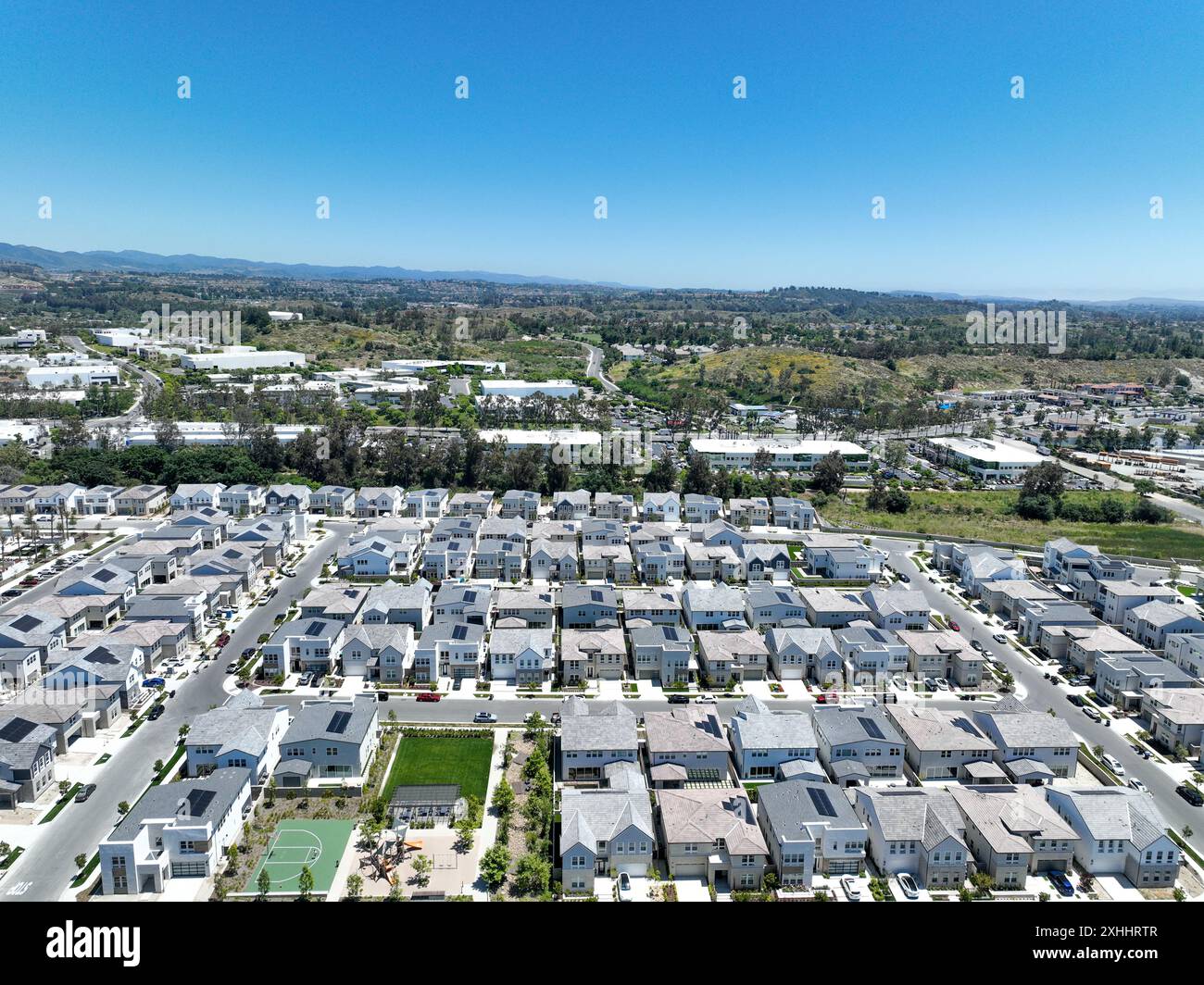 Aerial view of middle class community identical condominium houses ...