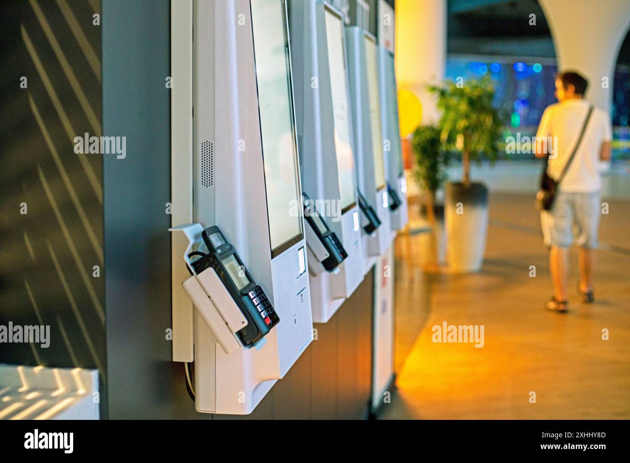 machines for ordering self-service food in the interior of a shopping center Stock Photo