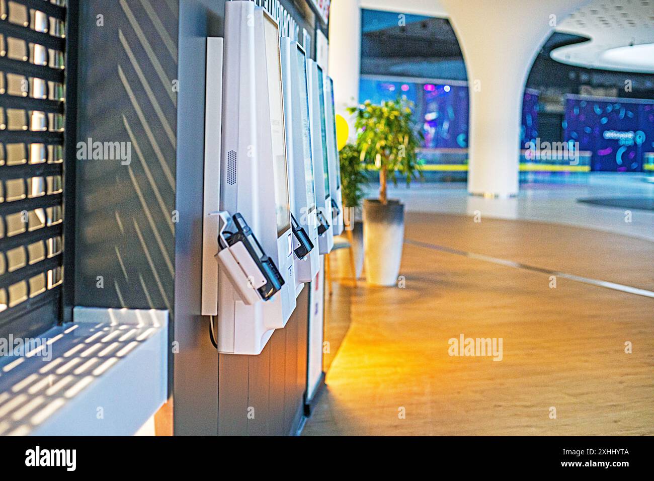 machines for ordering self-service food in the interior of a shopping center Stock Photo