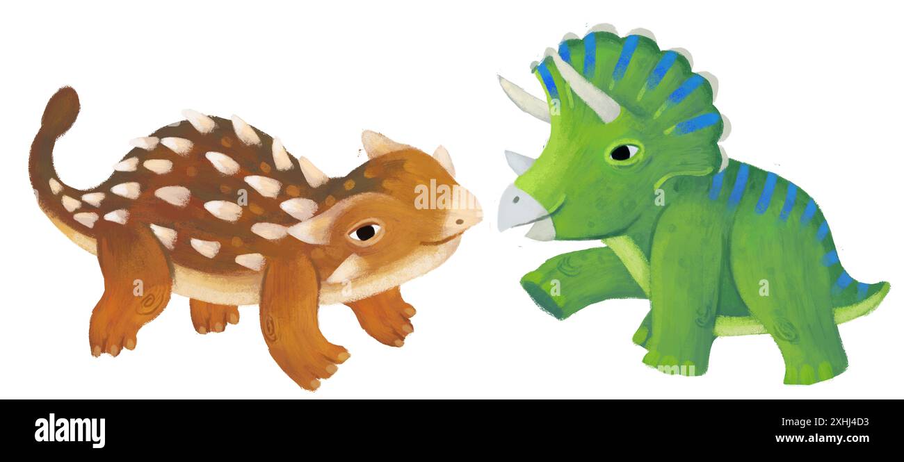 cartoon happy and funny colorful prehistoric dinosaur dino triceratops isolated illustration for kids Stock Photo