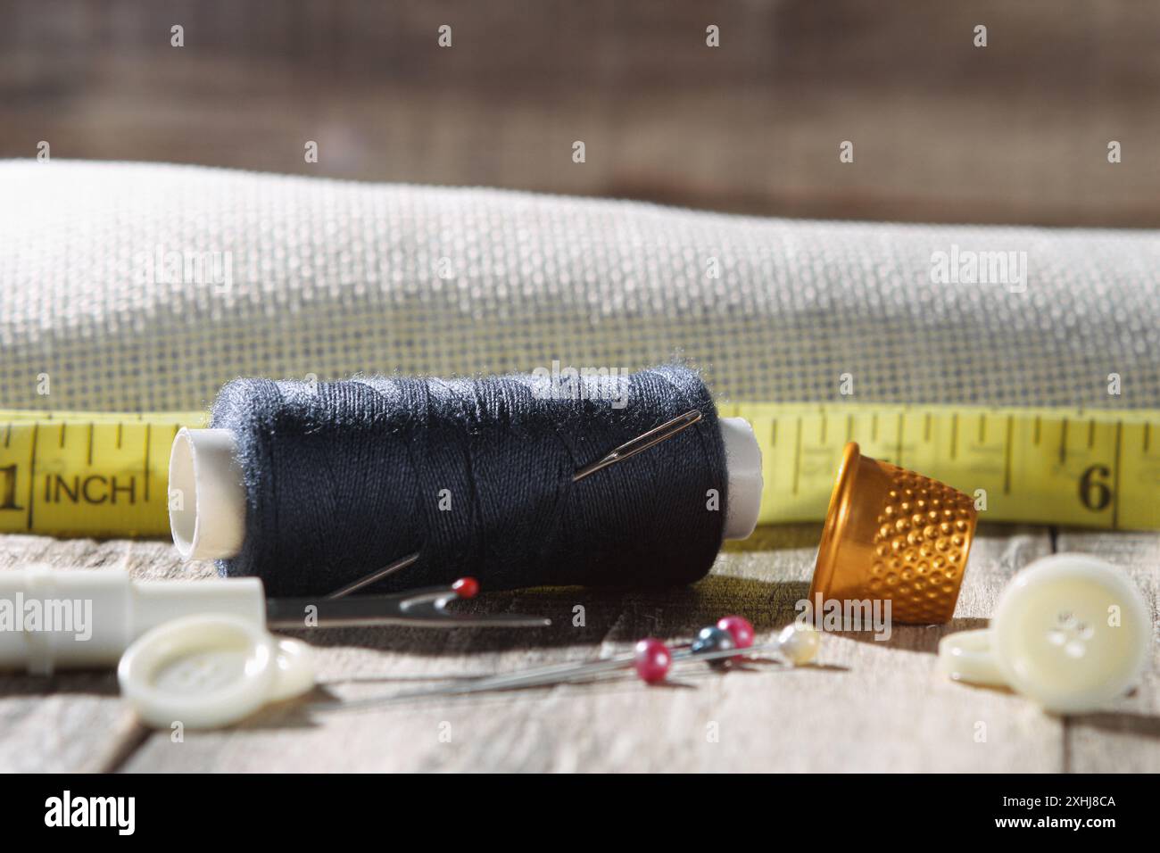 Needle thread, side view. Copy space. Background for creators. Sewing ...