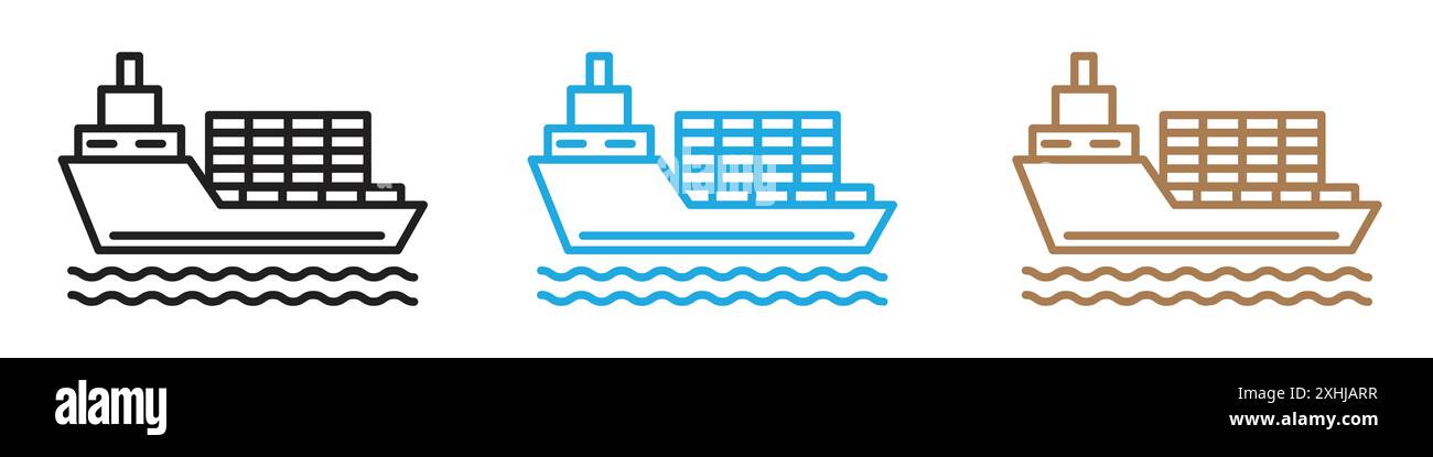 Cargo ship icon Black line art vector in black and white outline set ...