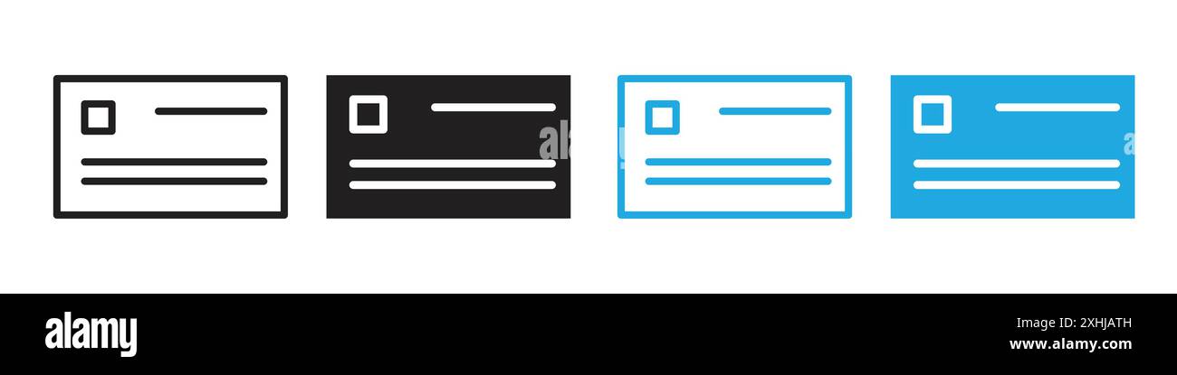 Business card icon Black line art vector in black and white outline set ...