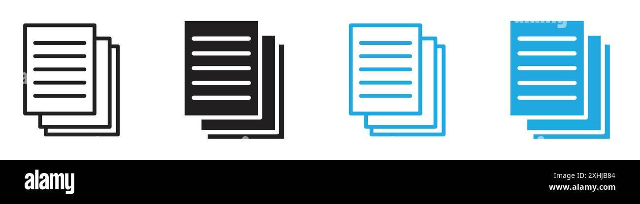 Documents icon Black line art vector in black and white outline set ...