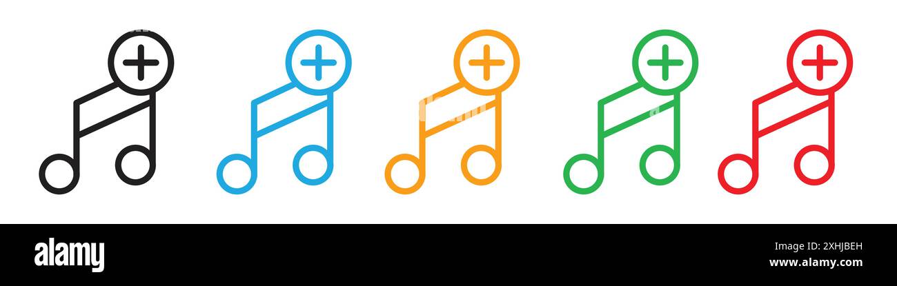 Add music icon Black line art vector in black and white outline set ...