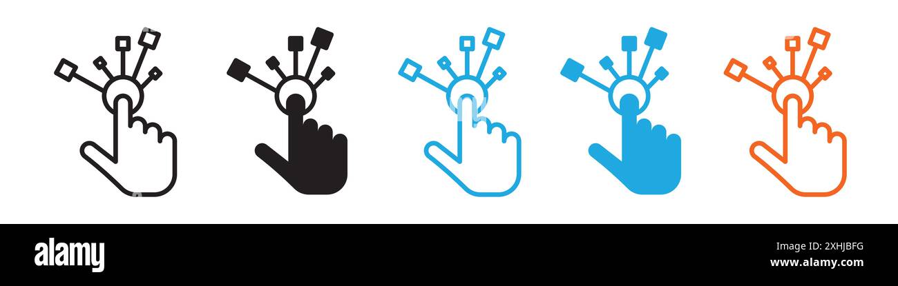 Interactivity icon Black line art vector in black and white outline set ...