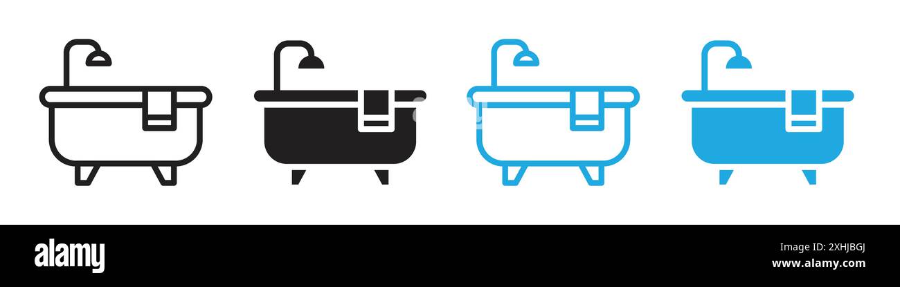 Bathtub icon Black line art vector in black and white outline set ...
