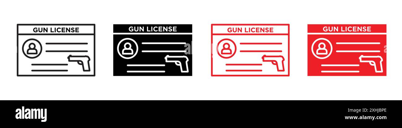 Gun license icon Black line art vector in black and white outline set ...