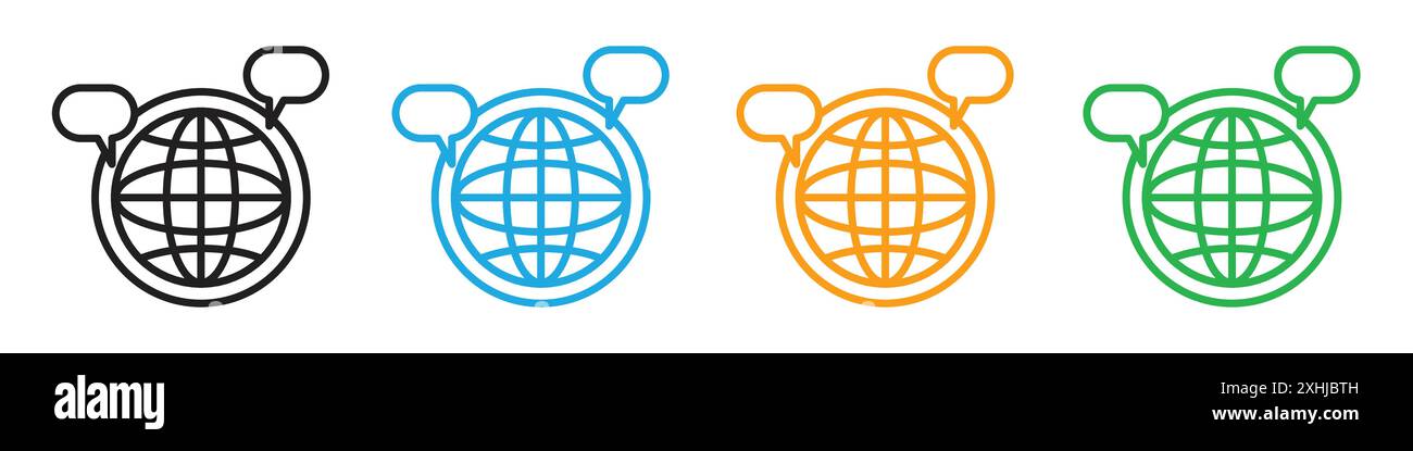 Global dialog icon Black line art vector in black and white outline set ...