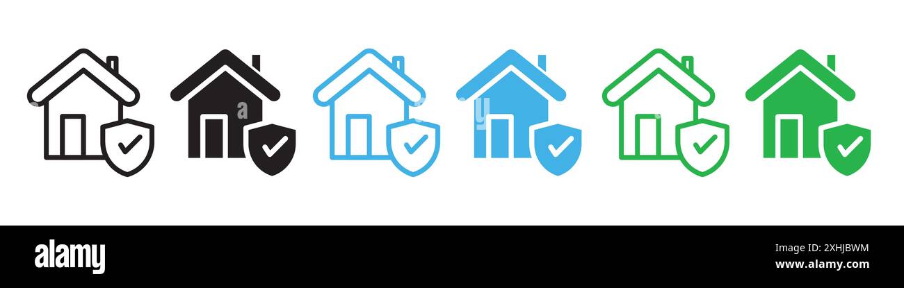 House insurance icon Black line art vector in black and white outline set collection sign Stock Vector