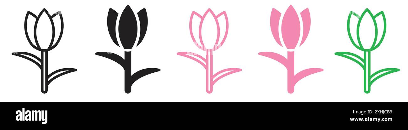 Tulip icon Black line art vector in black and white outline set ...