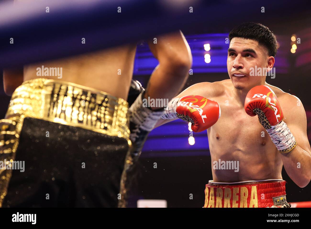 July 13, 2024: (R) Art Barrera Jr. watches his opponent during their Welterweight fight inside the Pearl Concert Theater at Palms Casino Resort in Las Vegas on July 13, 2024 in Las Vegas, NV. Christopher Trim/CSM. Stock Photo