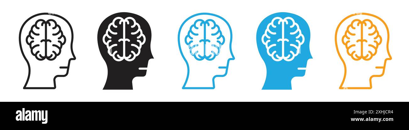 Human head with the brain icon Black line art vector in black and white ...