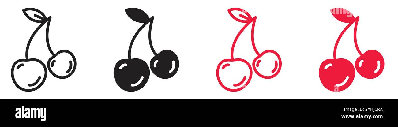 Cherry icon Black line art vector in black and white outline set ...