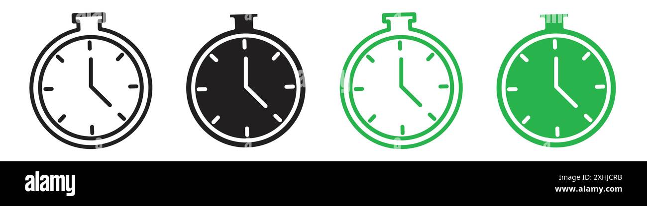 Clock icon Black line art vector in black and white outline set ...